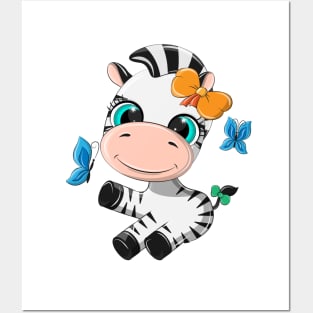 Cute zebra with a bow on his head. Posters and Art